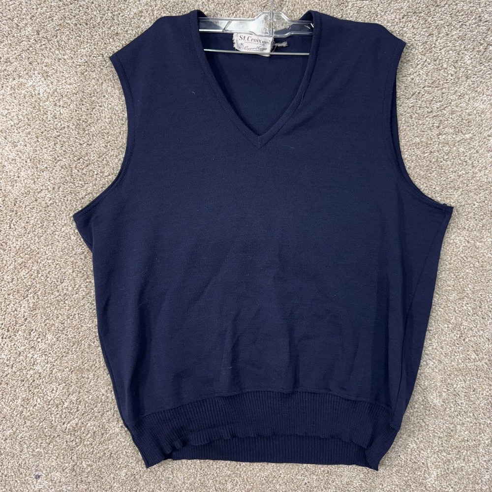 St. Croix Wool Sweater Vest Mens XL Zephyr Navy Blue V-Neck Capper & Capper EUC